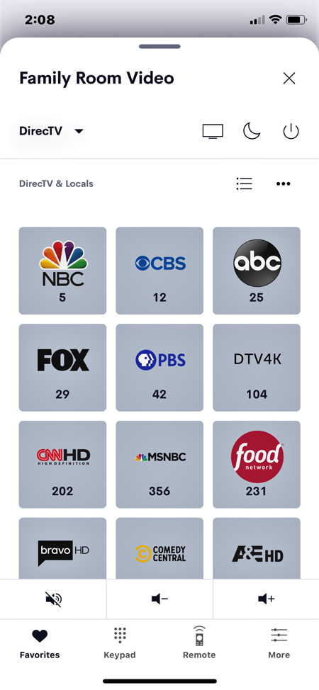 Crestron Home DirecTV Favorite Channel for iPhone